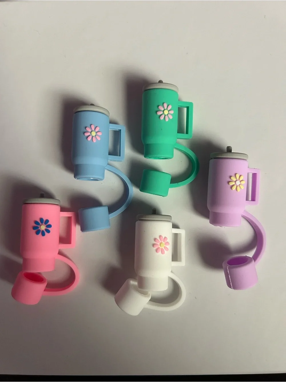 Set of 5 Stanley Travel Mug Silicone Straw Toppers - Pink Purple Green White
